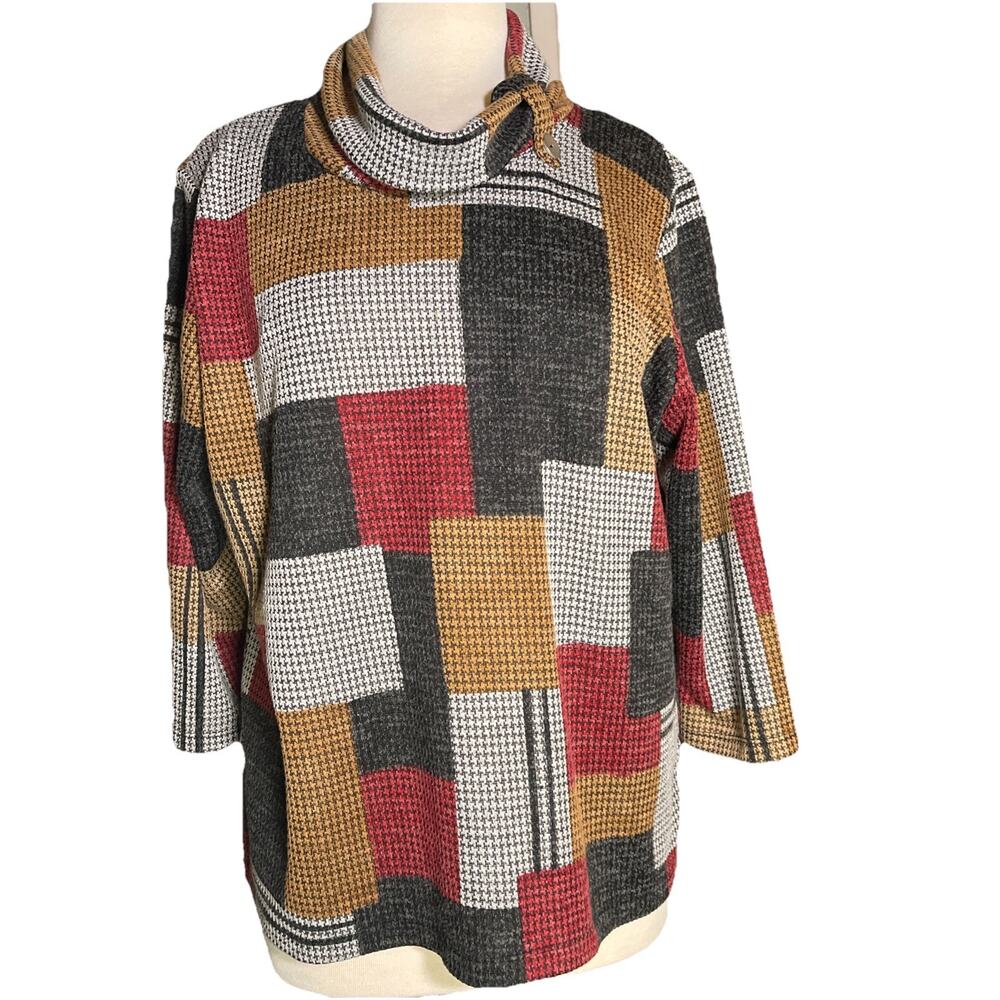 Alfred Dunner Sweater Petite Large Cowl Neck Sweater Houndstooth Pattern